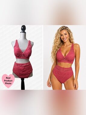 SWIMWEAR Lace Bralette & High-Waist Bathing Suit